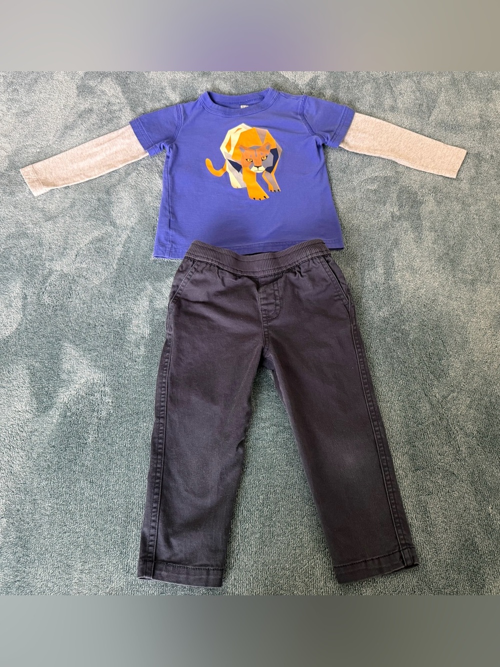 Tea Collection Boy's Toddler 2T Set Long Sleeve  Layered Tee Cougar + Gray Pants